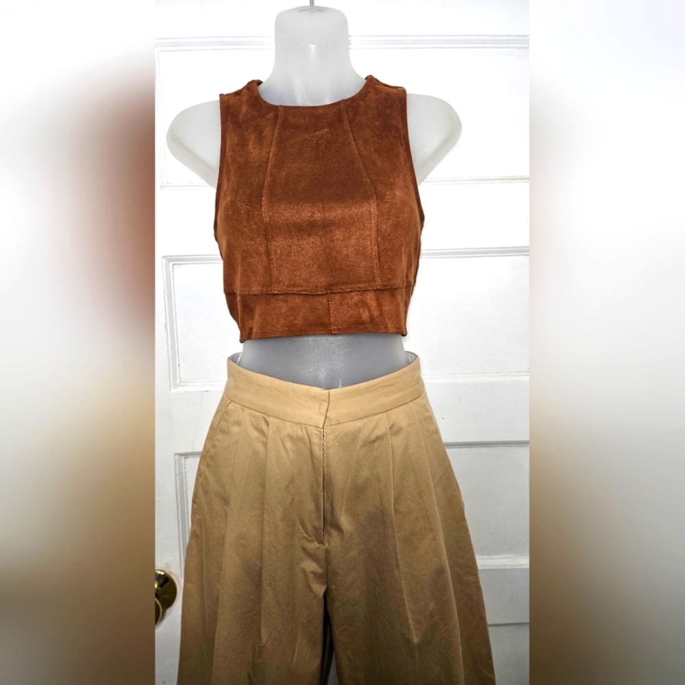 Express Faux Suede Camel Crop Top Size XS NWT